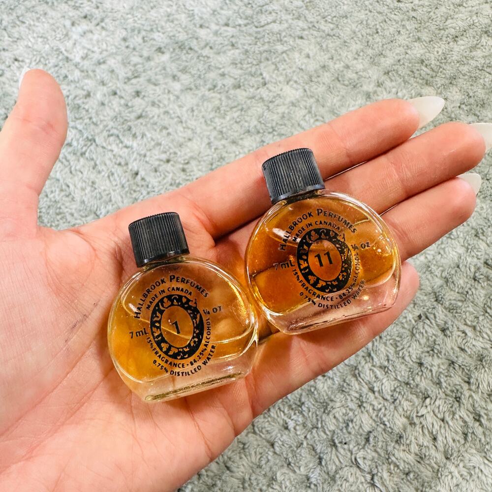 2 Vintage Hallbrook Perfume Miniature Bottles 1 & 11